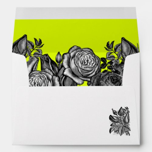 Black and White Roses Lime Green Wedding Envelope