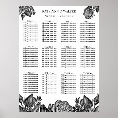 Black and White Roses Minimalist Gothic Wedding Poster