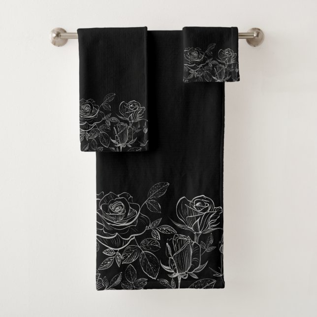 Black and White Roses Modern Chic Bath Towel Set (Insitu)