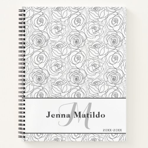 Black and White Roses Monogram Notebook