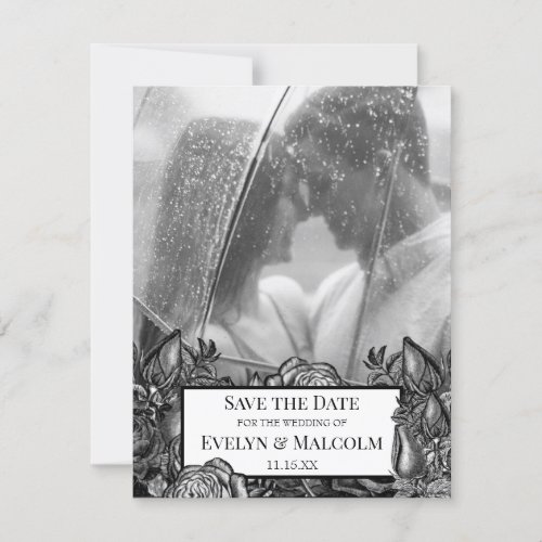 Black and White Roses Photo Save the Date Invitation