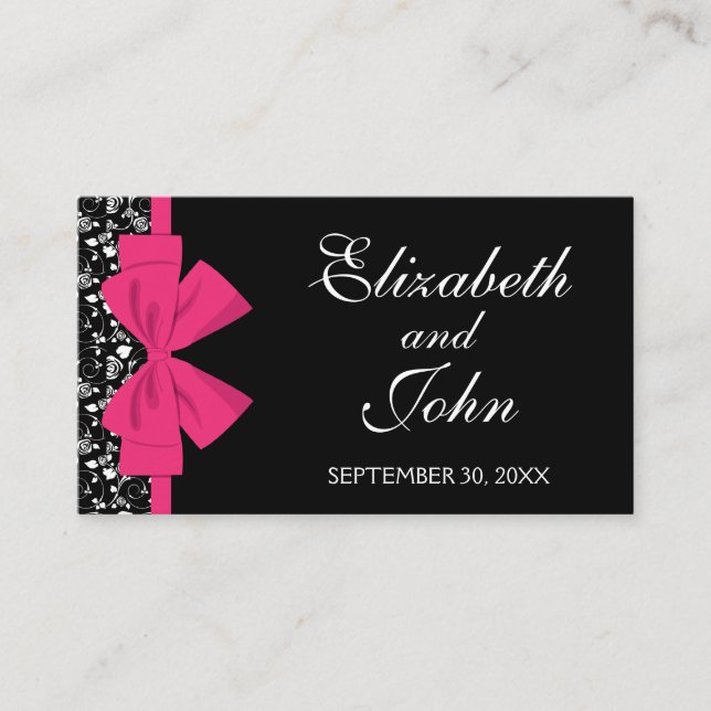 Black and White Roses Pink Bow Enclosure Card (Front)