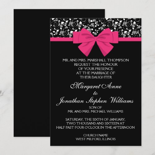 Black and White Roses Pink Bow Card