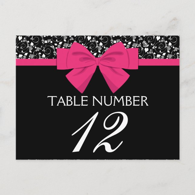 Black and White Roses Pink Bow Postcard (Front)