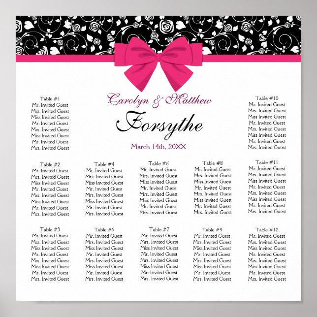 Black and White Roses Pink Bow Poster (Front)