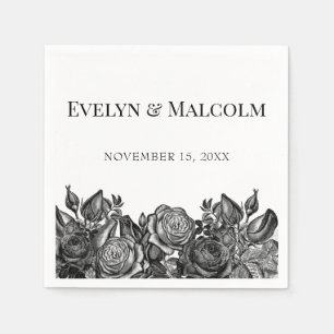 Black and White Roses Simple Minimalist Wedding Napkins
