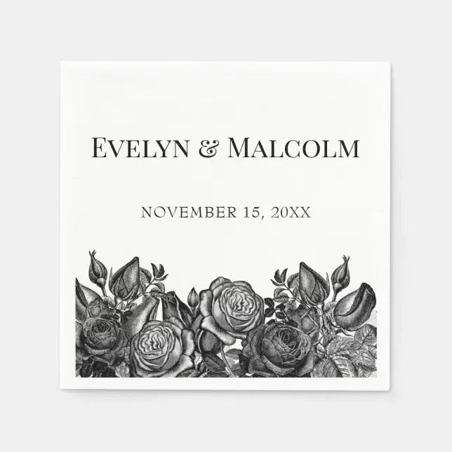 Black and White Roses Simple Minimalist Wedding Napkins | Zazzle