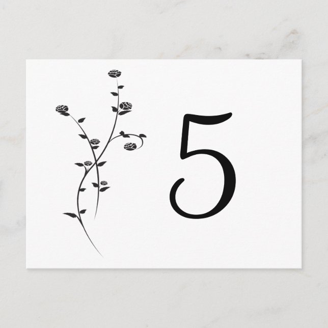 Black and White Roses Table Numbers (Front)
