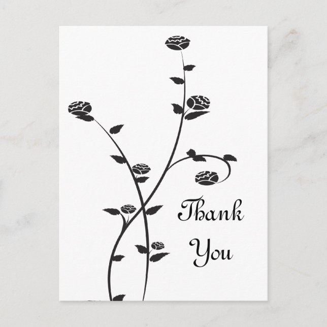 Black and White Roses Thank You Postcard (Front)