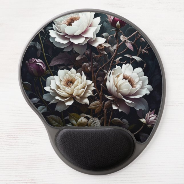 Black and White Roses Watercolor ai art Gel Mouse Pad (Front)