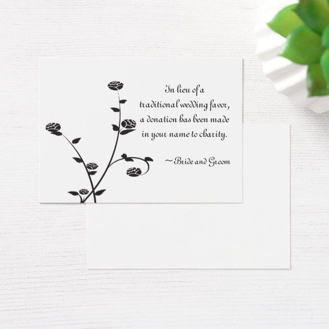 Black and White Roses Wedding Charity Favor Card (Desk)