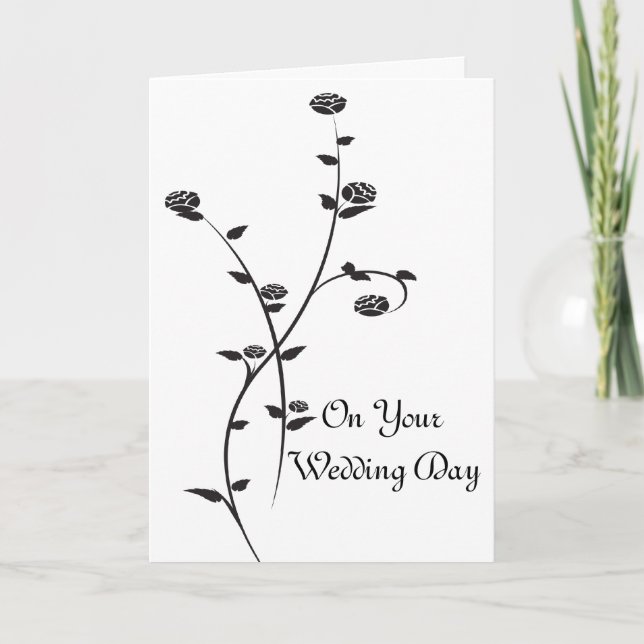 Black and White Roses Wedding Day Card (Front)
