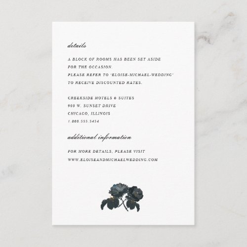 Black and White Roses Wedding Details Enclosure Card