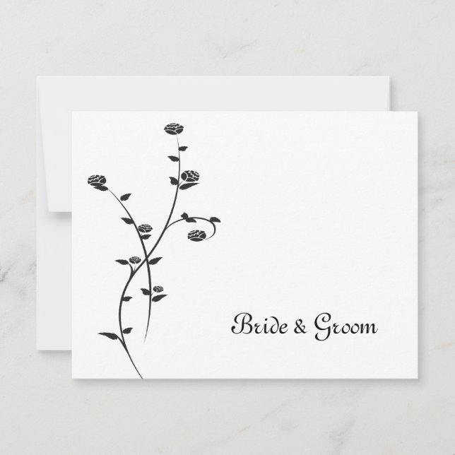 Black and White Roses Wedding Flat Stationery Note (Front)