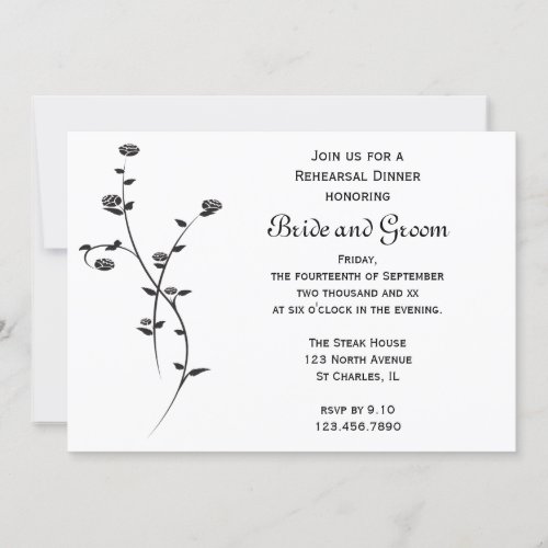 Black and White Roses Rehearsal Dinner Invitation