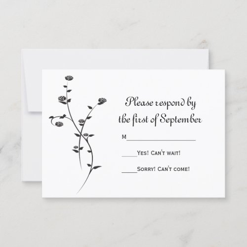 Black and White Roses Wedding RSVP Response Card