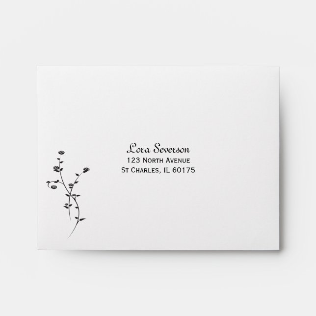 Black and White Roses Wedding RSVP Response Card Envelope (Front)