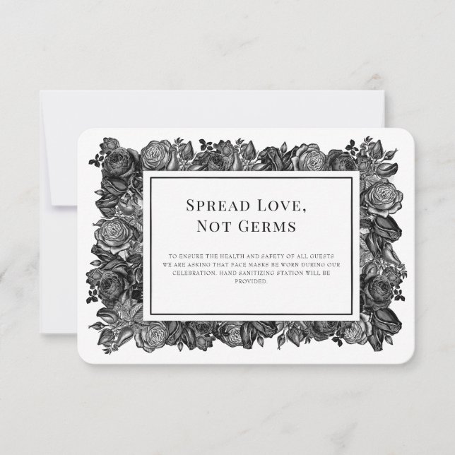 Black and White Roses Wedding Safety Card (Front)