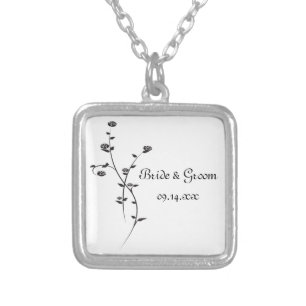 Black and White Roses Wedding Silver Plated Necklace