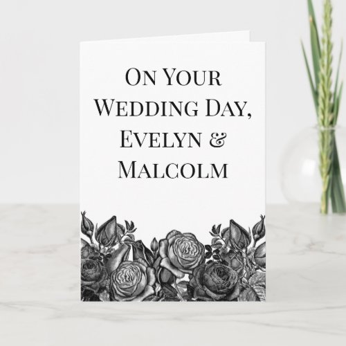 Black and White Roses Your Text Wedding Card