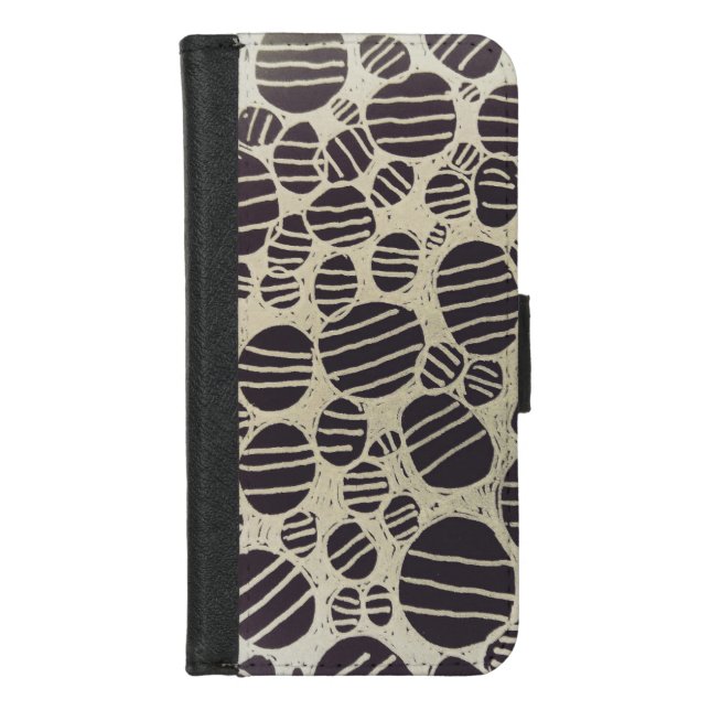 Black and white round abstract art design iPhone wallet case (Front)