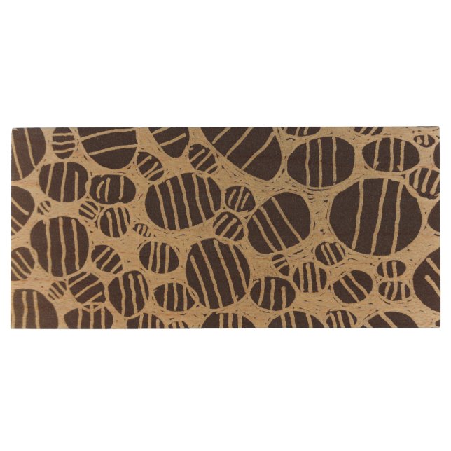 Black and white round abstract art design wood flash drive (Back)