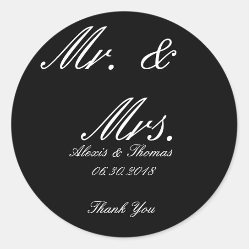Black and White Round Mr  Mrs Wedding Stickers