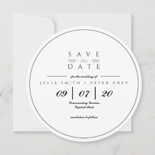 Black and White round save the date invitation