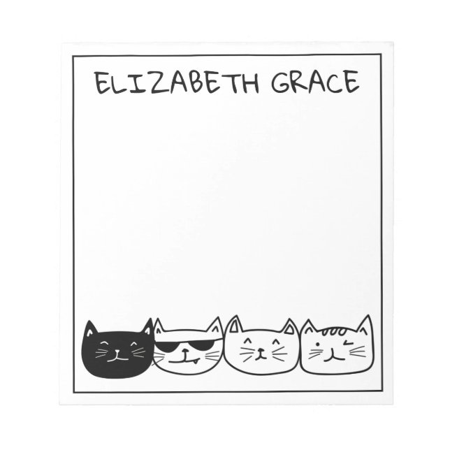 Black and White Row of Cats Personalized Notepad (Front)