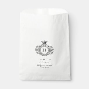 Black and White Royal Monogram Crest Wedding Favor Bag