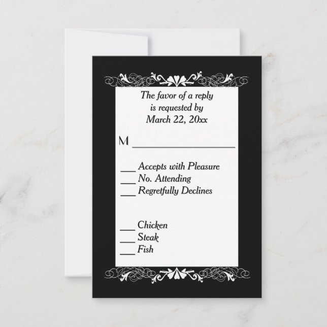 Black and White RSVP with Menu Choice (Front)