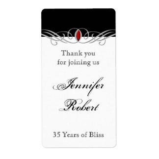Black and White Ruby Accent Anniversary Wine Label