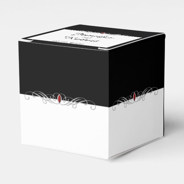Black and White Ruby Accent Wedding Favor Box (Front Side)