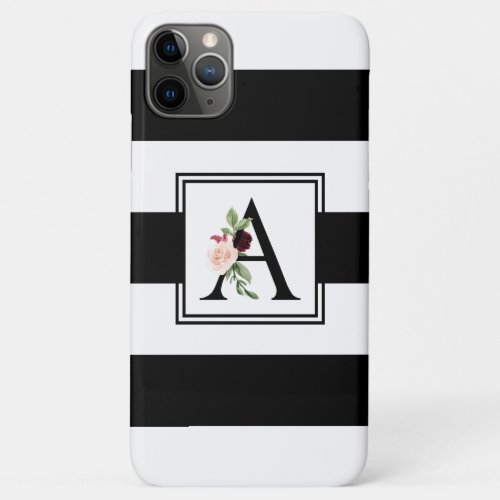 Black and White Rugby Stripes Monogram Initial A iPhone 11 Pro Max Case