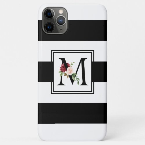 Black and White Rugby Stripes Monogram Initial M iPhone 11 Pro Max Case
