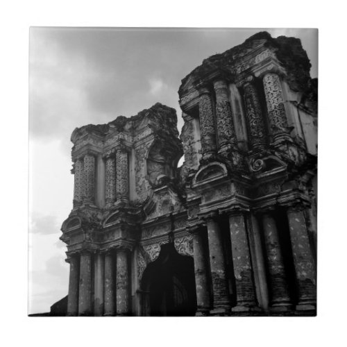 Black and white Ruins of Antigua Guatemala Ceramic Tile