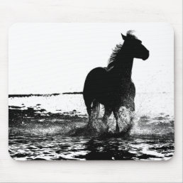 Black And White Running Horse Modern Pop Art Mouse Pad