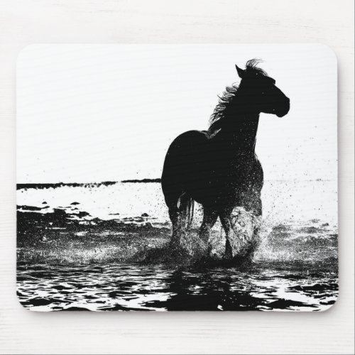 Black And White Running Horse Modern Pop Art Mouse Pad