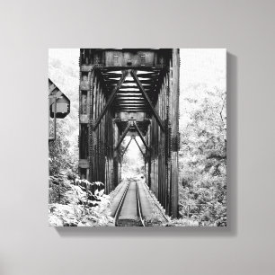Black and white rural train trellis on canvas