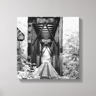 Black and white rural train trellis on canvas print