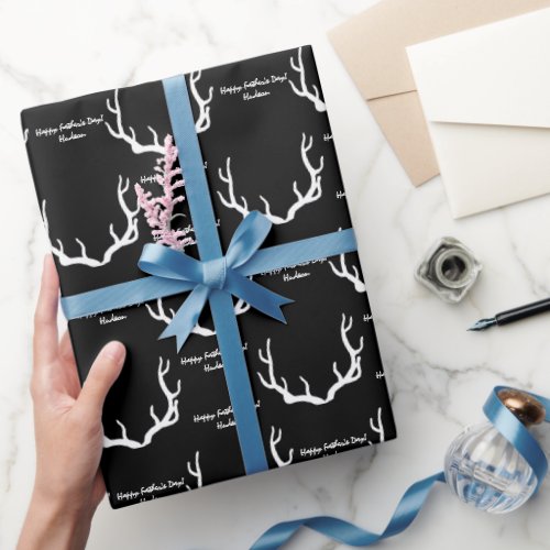 Black and White Rustic Antlers Custom Message Wrapping Paper