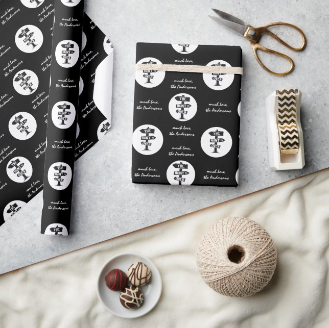 Black and White Rustic Antlers The Hunt is Over Wrapping Paper (Crafts)