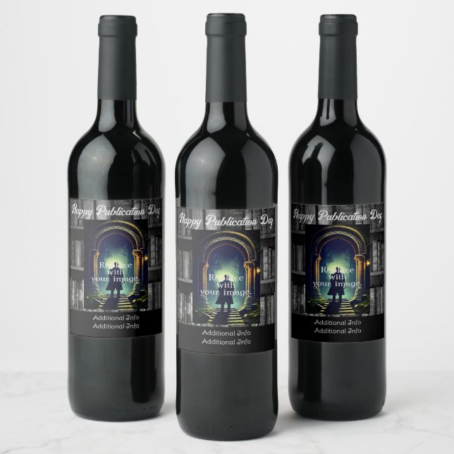 Black And White Rustic Bookshelves Background Wine Label (Bottles)
