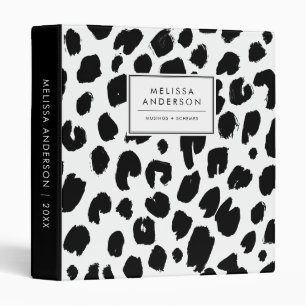 Black and White Rustic Brush Leopard Pattern 3 Ring Binder