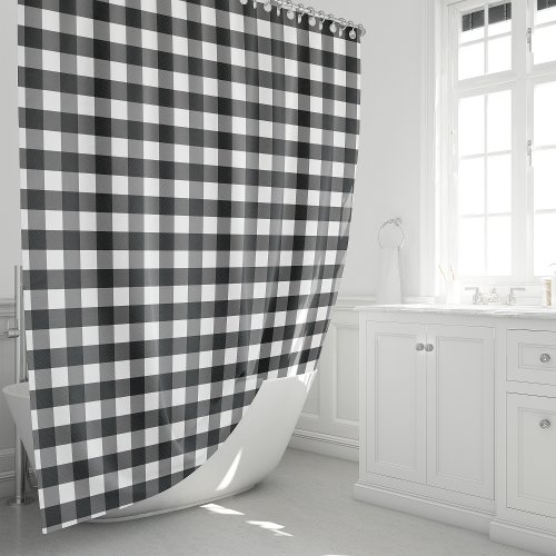 Black And White Rustic Buffalo Plaid Checkered Shower Curtain