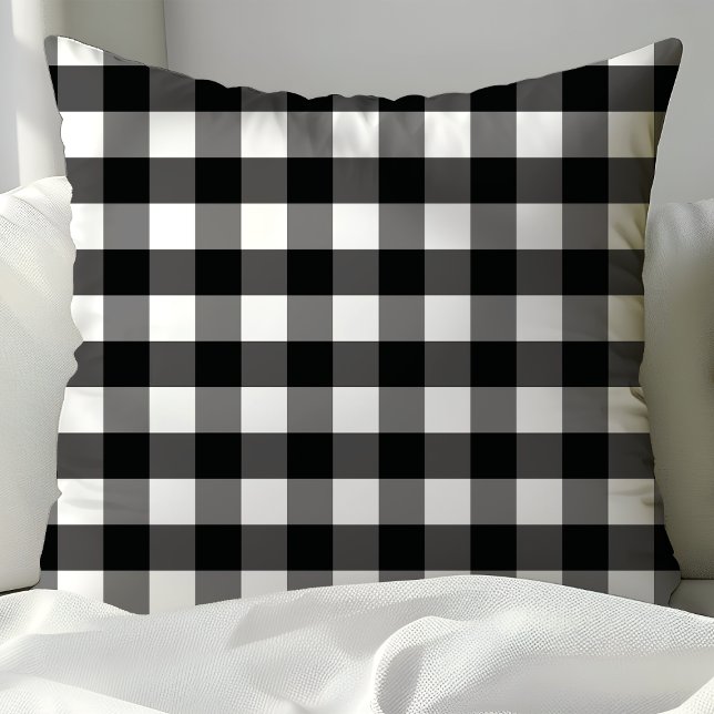 Black And White Rustic Buffalo Plaid Checkered Throw Pillow (Creator Uploaded)