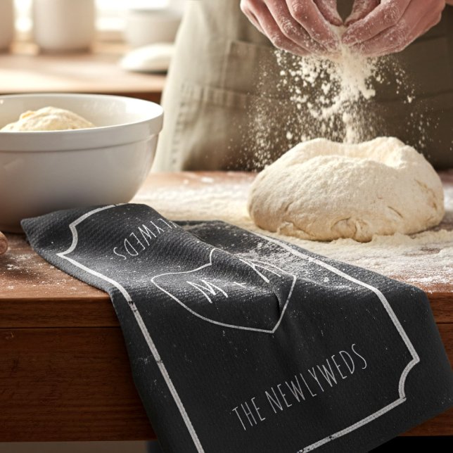 Black and White Rustic Chalkboard Kitchen Towel (Get ready for baking fun! This rustic chalkboard towel is both practical & pretty. Add your initials)