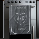 Black and White Rustic Chalkboard Kitchen Towel<br><div class="desc">Who washes and who dries the kitchen dishes? The Newlyweds share these chores and you can get them their own chalkboard style kitchen towel with their initials & name on it</div>