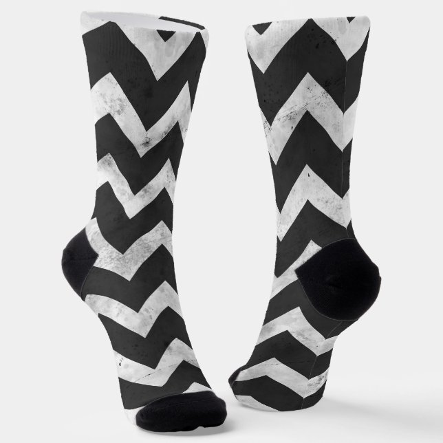 Black and white Rustic Chevron pattern Socks (Angled)