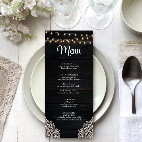 Black and White Rustic Elegance Menu Card